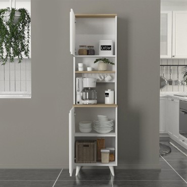Έπιπλο κουζίνας Potter 1 Megapap χρώμα λευκό - rota oak 53,4x39,6x196,1cm 1 τεμ.