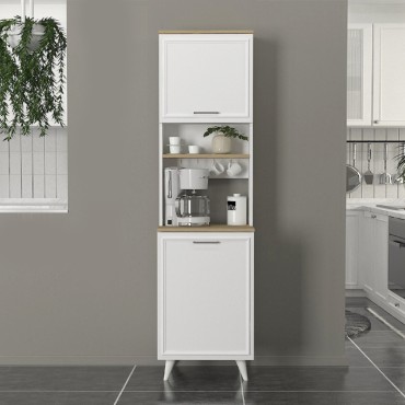Έπιπλο κουζίνας Potter 1 Megapap χρώμα λευκό - rota oak 53,4x39,6x196,1cm 1 τεμ.