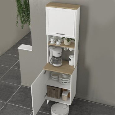 Έπιπλο κουζίνας Potter 1 Megapap χρώμα λευκό - rota oak 53,4x39,6x196,1cm 1 τεμ.