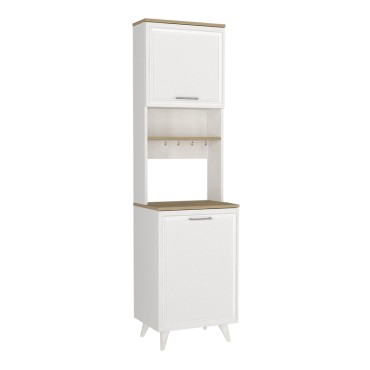 Έπιπλο κουζίνας Potter 1 Megapap χρώμα λευκό - rota oak 53,4x39,6x196,1cm 1 τεμ.