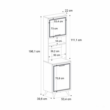 Έπιπλο κουζίνας Potter 1 Megapap χρώμα λευκό - rota oak 53,4x39,6x196,1cm 1 τεμ.