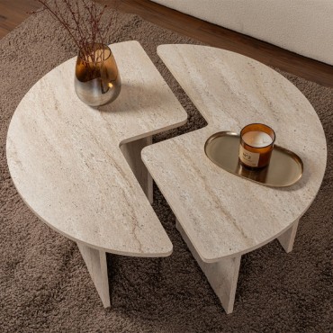 Τραπεζάκι σαλονιού σετ 2 τεμ. Moira Megapap χρώμα travertine 90x41cm
