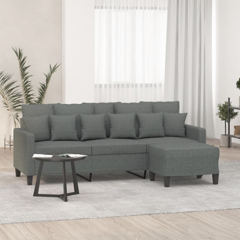 vidaXL Καναπές Τριθέσιος Σκούρο Γκρι Υφασμάτινος με Υποπόδιο 198x77x80cm 1 τεμ. vidaXL Καναπές Τριθέσιος Σκούρο Γκρι Υφασμάτινος με Υποπόδιο 198x77x80cm 1 τεμ.