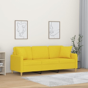 vidaXL Καναπές Τριθέσιος Ανοιχτό Κίτρινο Υφασμάτινος με Μαξιλάρια 198x77x80cm 1 τεμ.