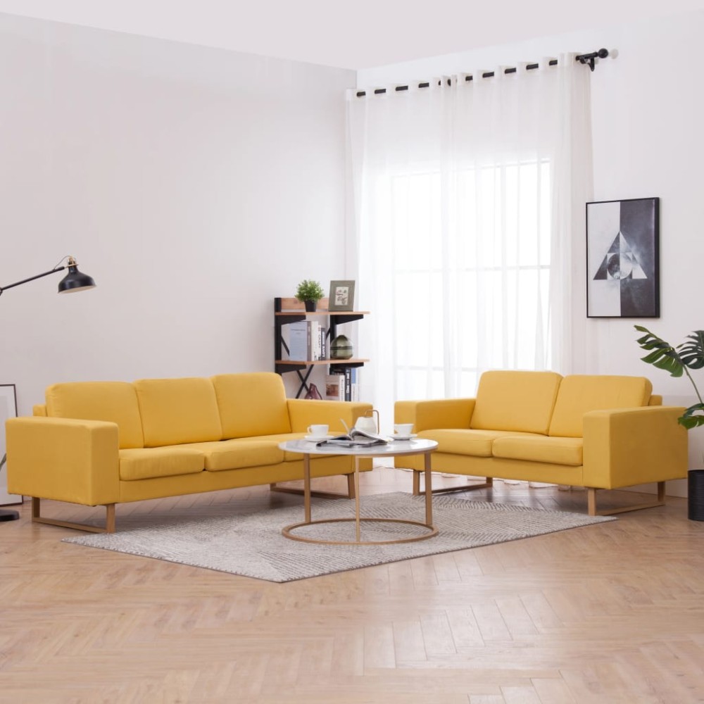 vidaXL Σετ Σαλονιού 2 τεμ. Κίτρινο Υφασμάτινο 156x82x75cm Διθέσιος Τριθέσιος vidaXL Σετ Σαλονιού 2 τεμ. Κίτρινο Υφασμάτινο 156x82x75cm Διθέσιος Τριθέσιος