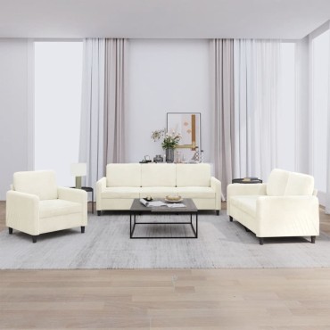 vidaXL Σετ Καναπέ 3 τεμ. Κρεμ Βελούδο 78x77x80cm  Διθέσιος Τριθέσιος