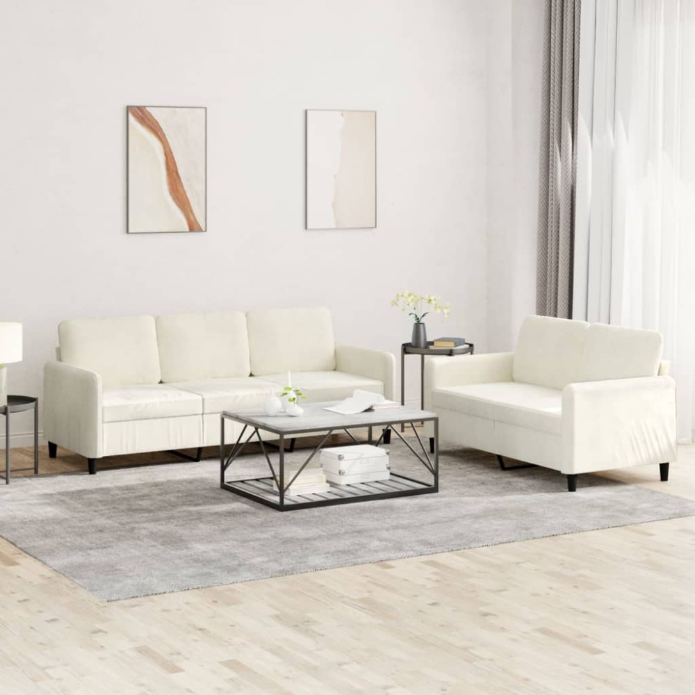 vidaXL Πολυθρόνες Σετ 2 τεμ. Κρεμ από Βελούδο 138x77x80cm Διθέσιος Τριθέσιος vidaXL Πολυθρόνες Σετ 2 τεμ. Κρεμ από Βελούδο 138x77x80cm Διθέσιος Τριθέσιος