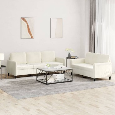 vidaXL Πολυθρόνες Σετ 2 τεμ. Κρεμ από Βελούδο 138x77x80cm  Διθέσιος Τριθέσιος