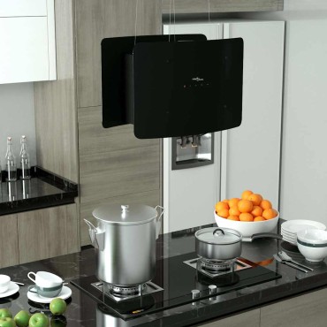 vidaXL Απορροφητήρας Νησίδα Κρεμαστός Αφής με LCD από Ψημένο Γυαλί 55x37x(62-137)cm