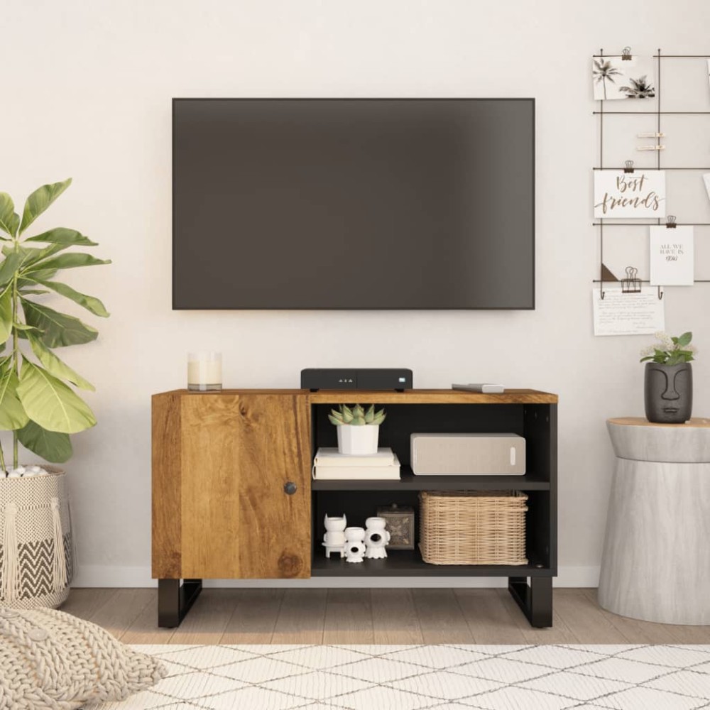 vidaXL Έπιπλο Τηλεόρασης 80x33x46cm Μασίφ Ξύλο Μάνγκο & Επεξ. Ξύλο
