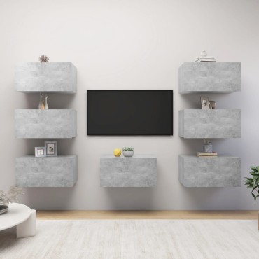 vidaXL Έπιπλα Τηλεόρασης 7 τεμ. Γκρι Σκυρ. 30,5x30x60cm Μοριοσανίδα