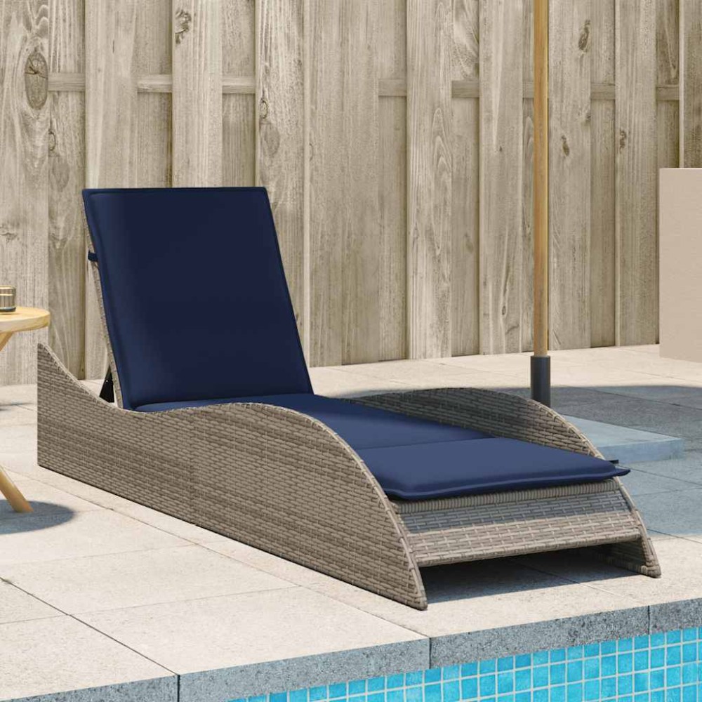 vidaXL Ξαπλώστρα με Μαξιλάρι Γκρι 60x205x73cm από Συνθετικό Ρατάν 1 τεμ.