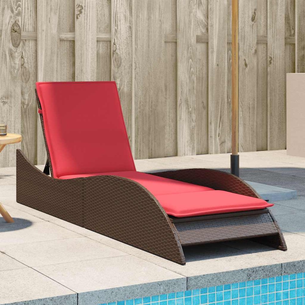 vidaXL Ξαπλώστρα με Μαξιλάρι Καφέ 60x205x73cm από Συνθετικό Ρατάν 1 τεμ.