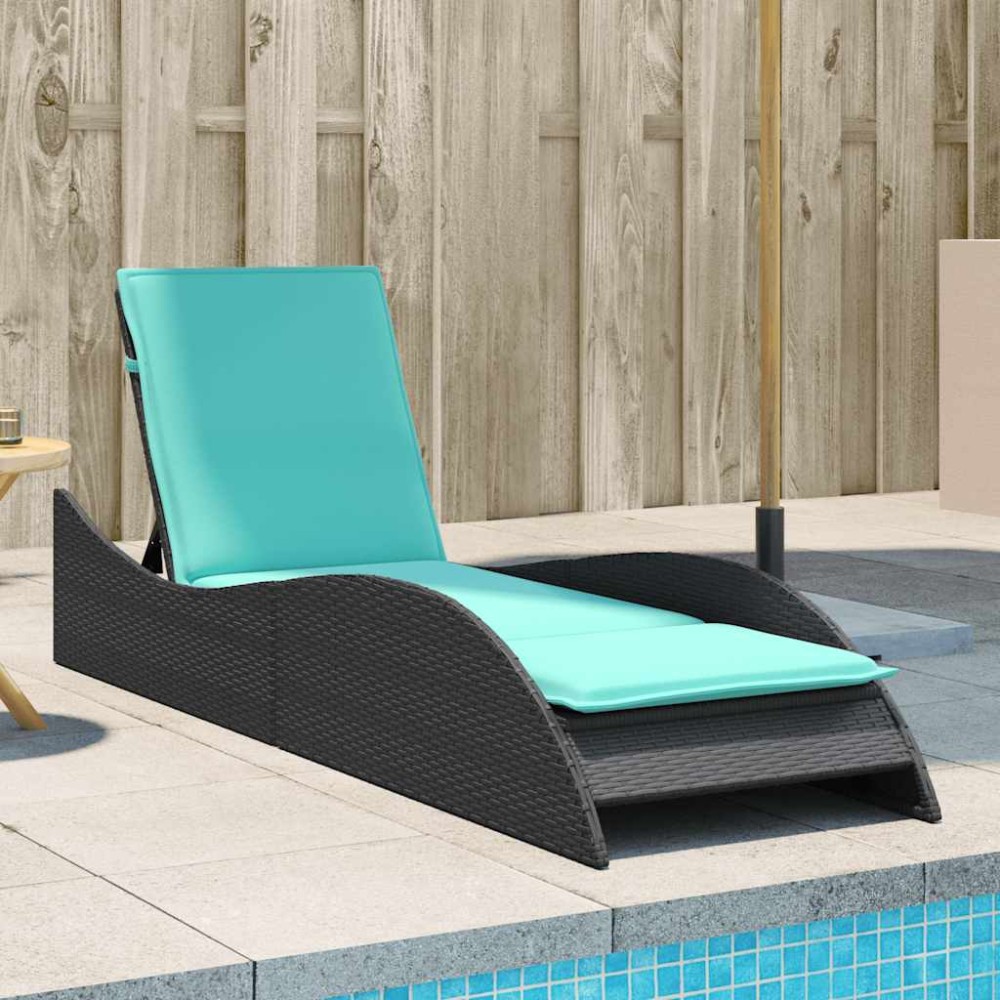 vidaXL Ξαπλώστρα με Μαξιλάρι Μαύρη 60x205x73cm από Συνθετικό Ρατάν 1 τεμ.