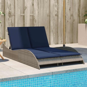 vidaXL Ξαπλώστρα με Μαξιλάρια Γκρι 114x205x73cm από Συνθετικό Ρατάν 1 τεμ.