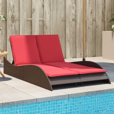 vidaXL Ξαπλώστρα με Μαξιλάρια Καφέ 114x205x73cm από Συνθετικό Ρατάν 1 τεμ.