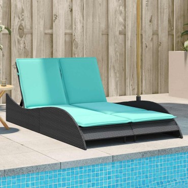 vidaXL Ξαπλώστρα με Μαξιλάρια Μαύρη 114x205x73cm από Συνθετικό Ρατάν 1 τεμ.