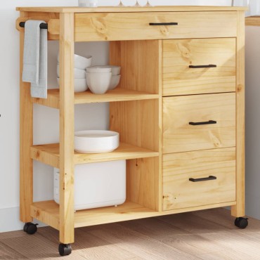vidaXL Τρόλεϊ Κουζίνας MONZA 84x40x88,5cm από Μασίφ Ξύλο Πεύκου 1 τεμ.