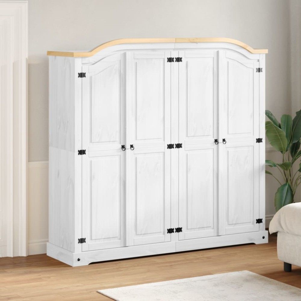 vidaXL Ντουλάπα Corona Λευκό 194x52x186cm από Μασίφ Ξύλο Πεύκου 1 τεμ.