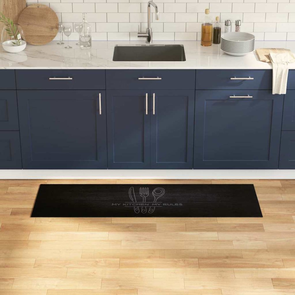 vidaXL Χαλί Κουζίνας Κουτάλια Μαύρο 150 x 45 εκ Βελούδο