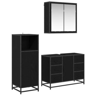 vidaXL Σετ Επίπλων Μπάνιου 3 τεμ. Μαύρη Οξυά 80x33x60 εκ