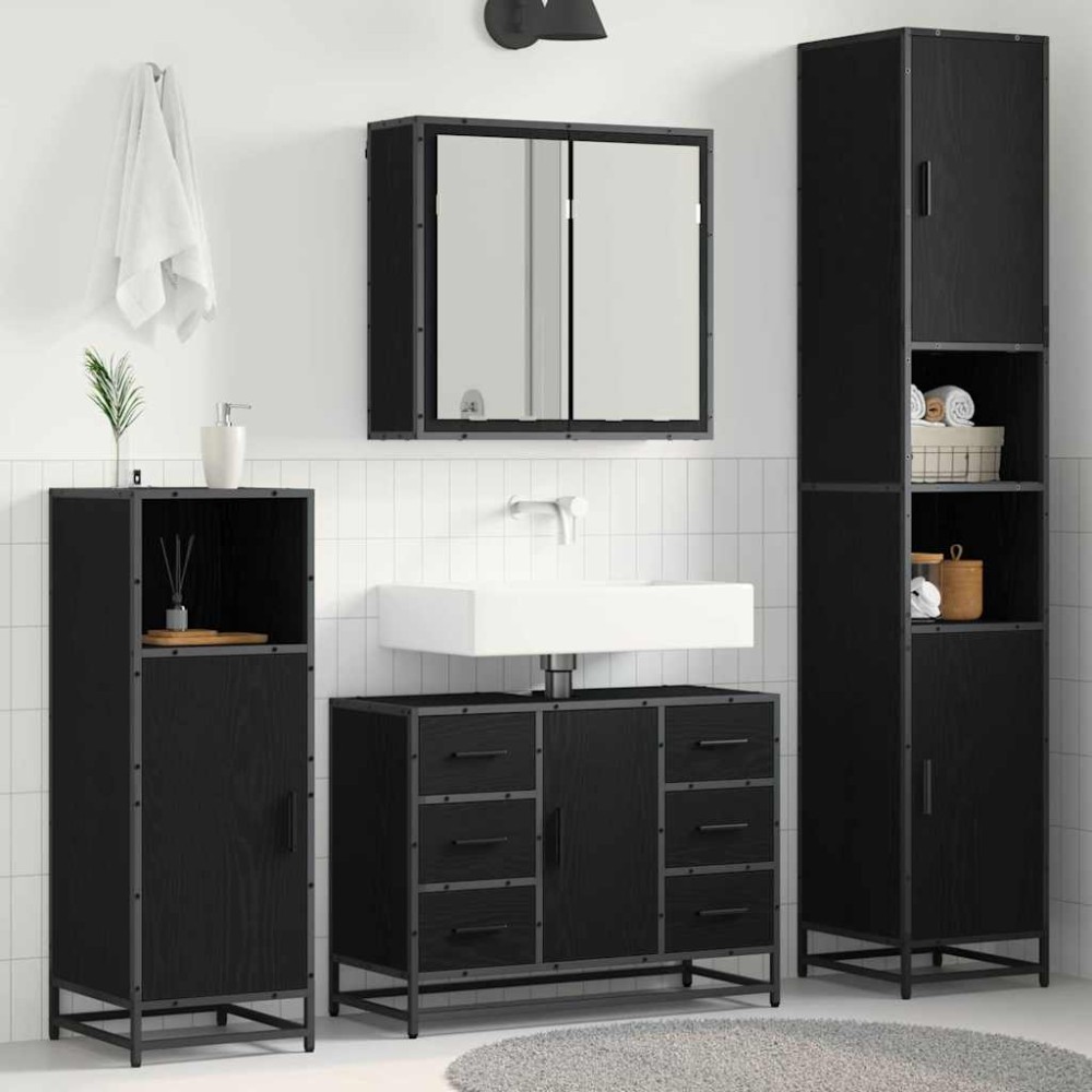 vidaXL Σετ Επίπλων Μπάνιου 4 τεμ. Μαύρη Οξυά 80x33x60 εκ