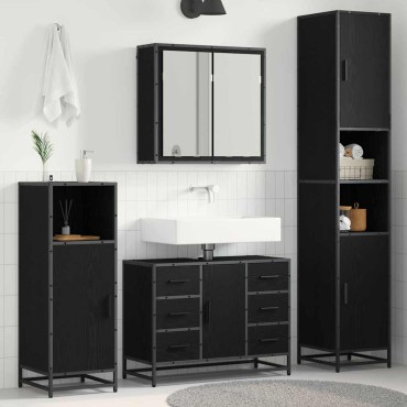 vidaXL Σετ Επίπλων Μπάνιου 4 τεμ. Μαύρη Οξυά 80x33x60 εκ
