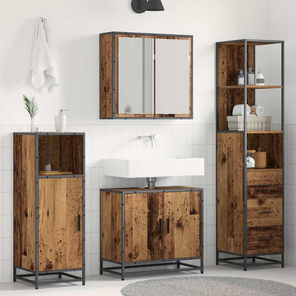 vidaXL Σετ Επίπλων Μπάνιου 3 τεμ. Παλιό Ξύλο 65x33x60 εκ