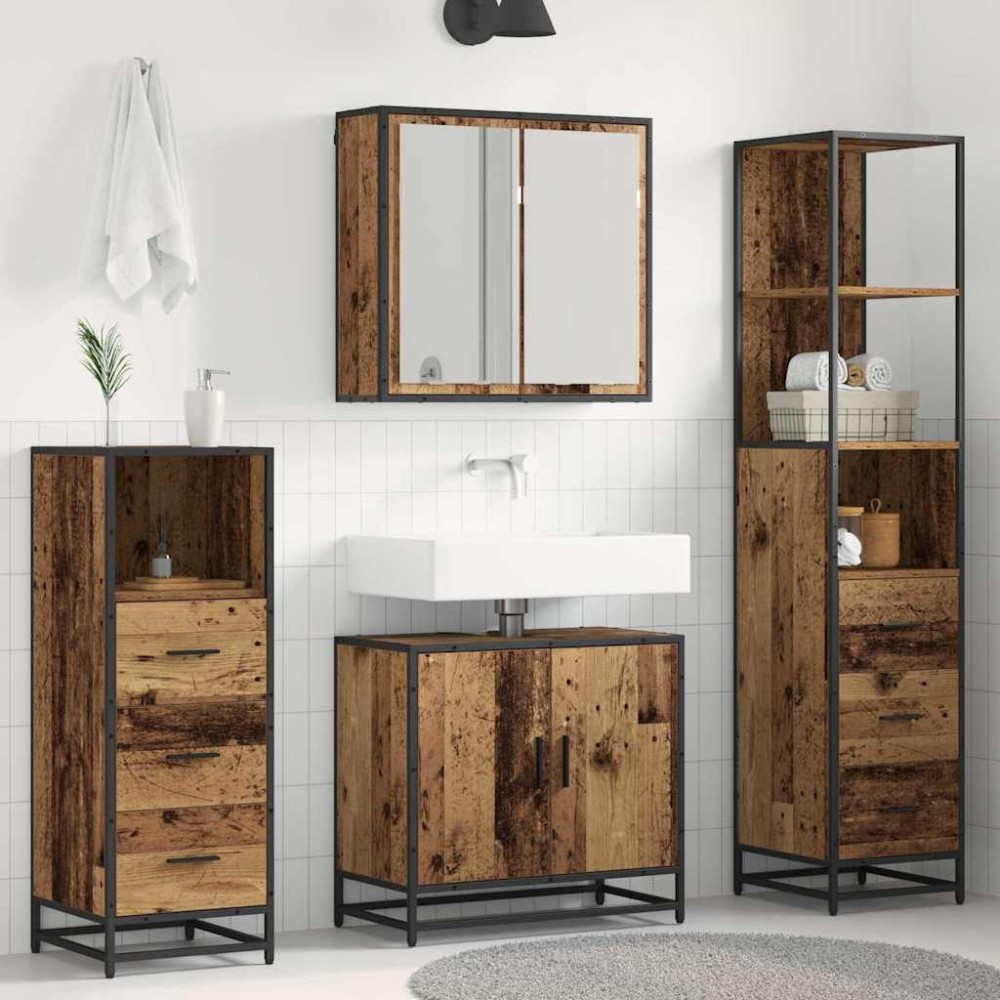 vidaXL Σετ Επίπλων Μπάνιου 4 τεμ. Παλιό Ξύλο 65x33x60 εκ