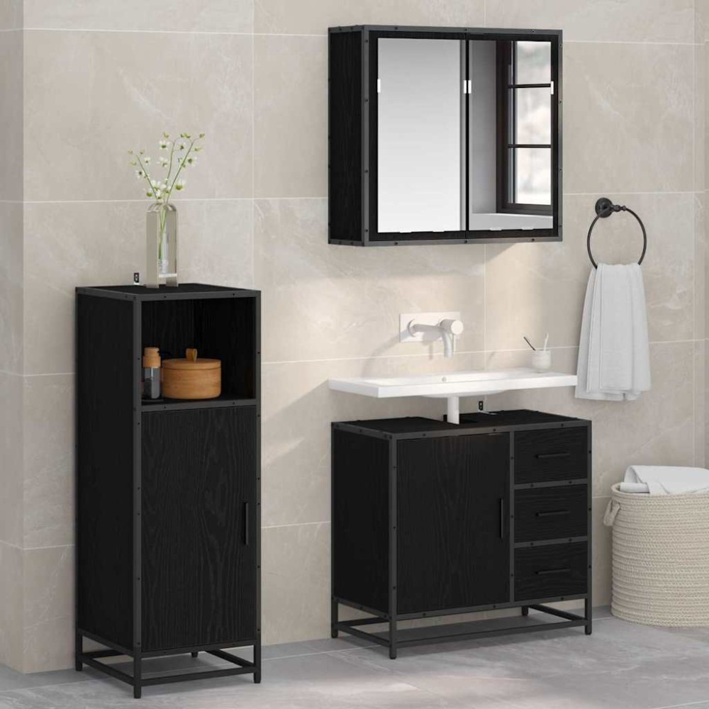 vidaXL Σετ Επίπλων Μπάνιου 3 τεμ. Μαύρη Οξυά 65x33x60 εκ