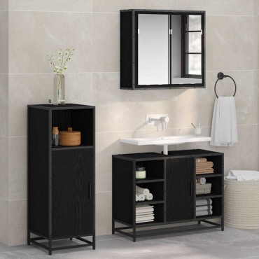 vidaXL Σετ Επίπλων Μπάνιου 3 τεμ. Μαύρη Οξυά 80x33x60 εκ