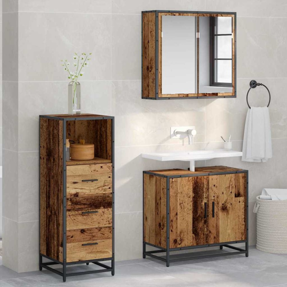 vidaXL Σετ Επίπλων Μπάνιου 3 τεμ. Παλιό Ξύλο 65x33x60 εκ