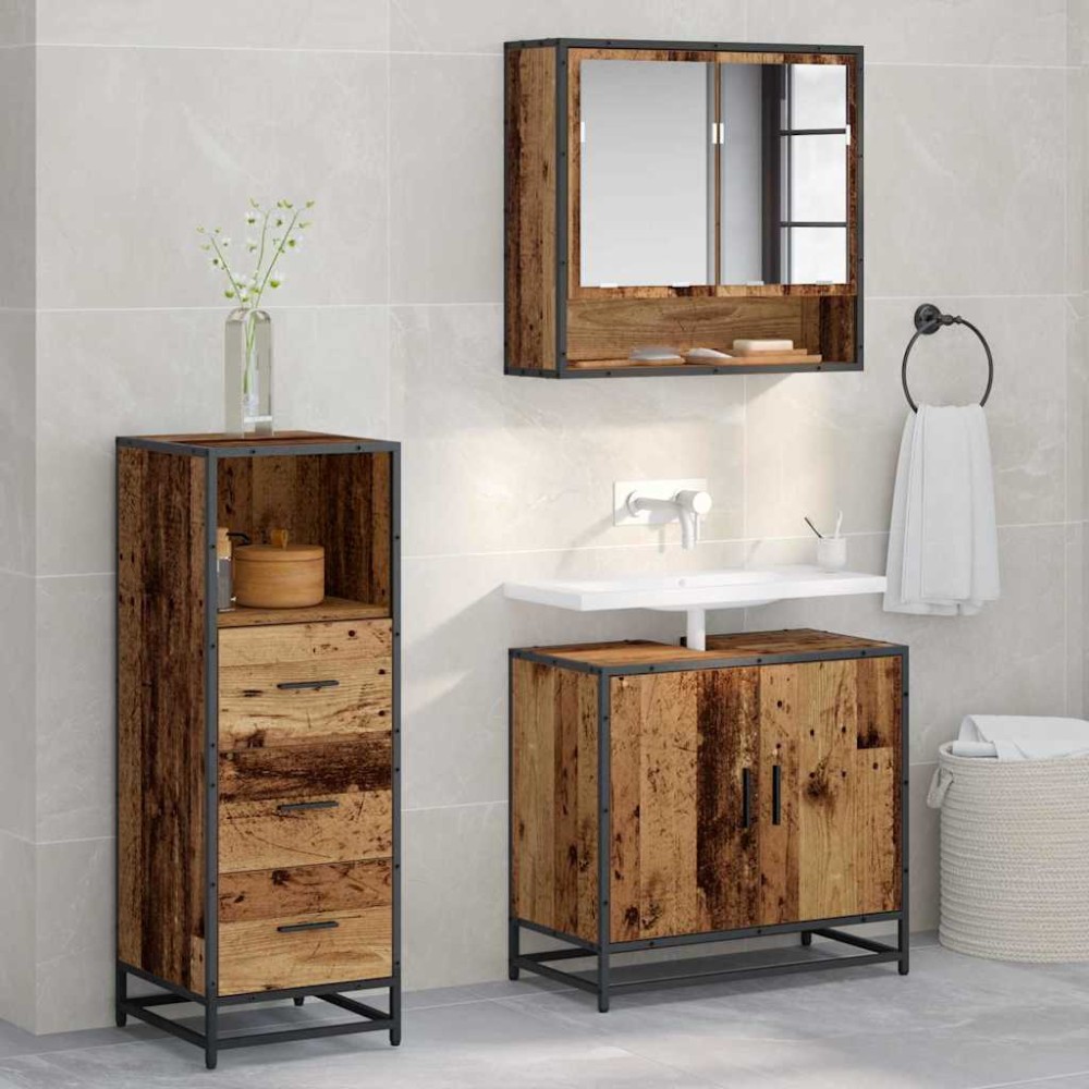 vidaXL Σετ Επίπλων Μπάνιου 3 τεμ. Παλιό Ξύλο 65x33x60 εκ