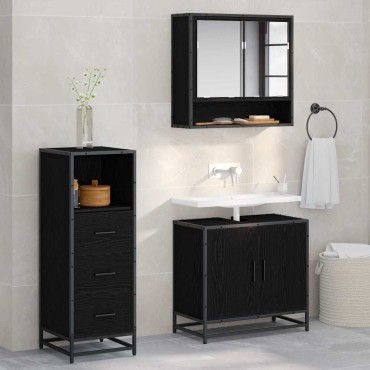 vidaXL Σετ Επίπλων Μπάνιου 3 τεμ. Μαύρη Οξυά 65x33x60 εκ