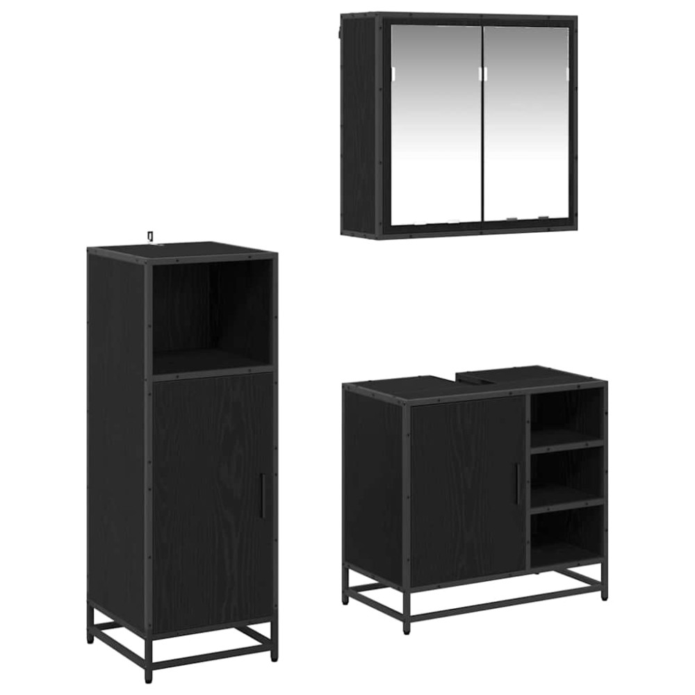 vidaXL Σετ Επίπλων Μπάνιου 3 τεμ. Μαύρη Οξυά 65x33x60 εκ