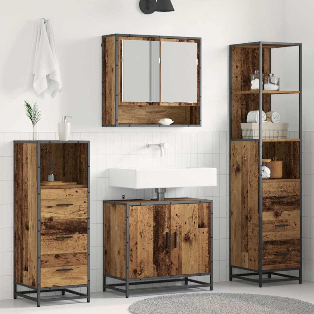 vidaXL Σετ Επίπλων Μπάνιου 4 τεμ. Παλιό Ξύλο 65x33x60 εκ