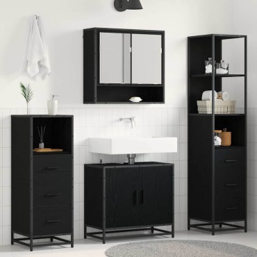 vidaXL Σετ Επίπλων Μπάνιου 4 τεμ. Μαύρη Οξυά 65x33x60 εκ
