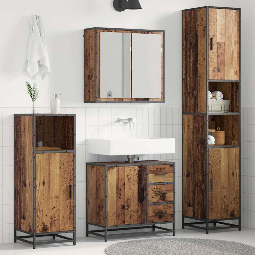 vidaXL Σετ Επίπλων Μπάνιου 3 τεμ. Παλιό Ξύλο 65x33x60 εκ