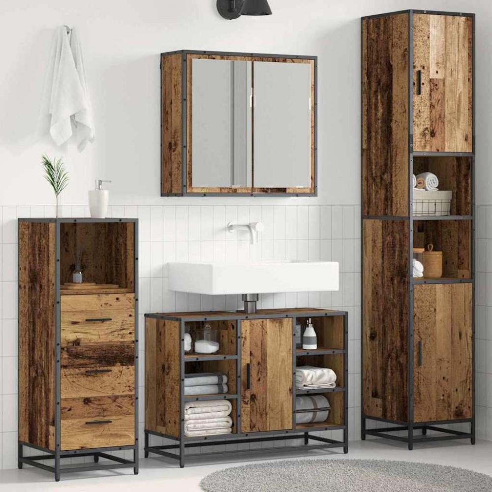 vidaXL Σετ Επίπλων Μπάνιου 3 τεμ. Παλιό Ξύλο 80x33x60 εκ