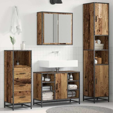 vidaXL Σετ Επίπλων Μπάνιου 3 τεμ. Παλιό Ξύλο 80x33x60 εκ