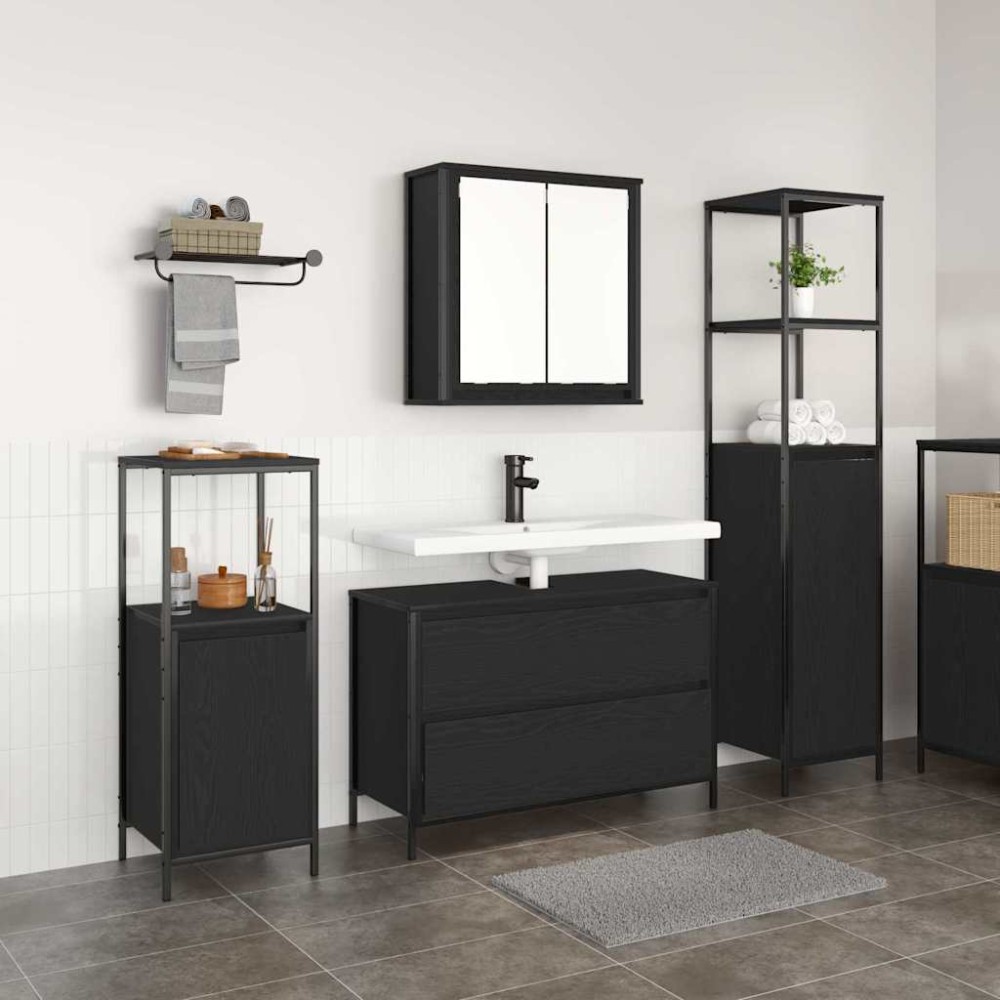 vidaXL Σετ Επίπλων Μπάνιου 3 τεμ. Μαύρη Οξυά 90x34,5x60 εκ