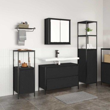 vidaXL Σετ Επίπλων Μπάνιου 3 τεμ. Μαύρη Οξυά 90x34,5x60 εκ