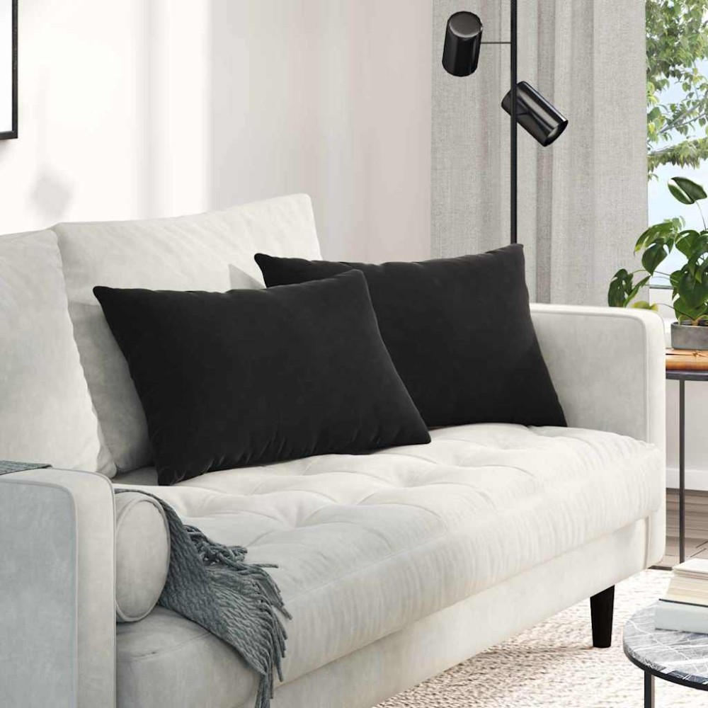 vidaXL Μαξιλάρι Καναπέ 2 pcs Μαύρο 60x40cm Υφασμάτινο Κορντουρά