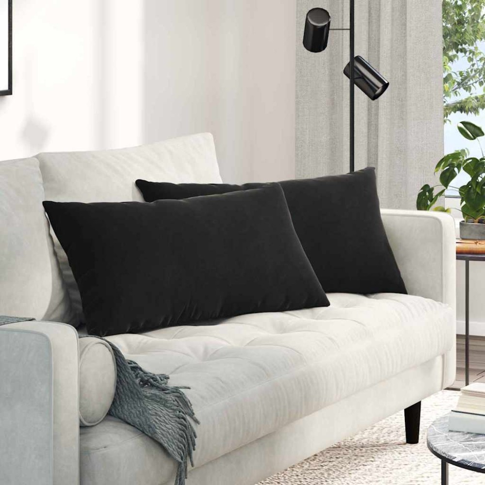 vidaXL Μαξιλάρι Καναπέ 2 pcs Μαύρο 80x40cm Υφασμάτινο Κορντουρά