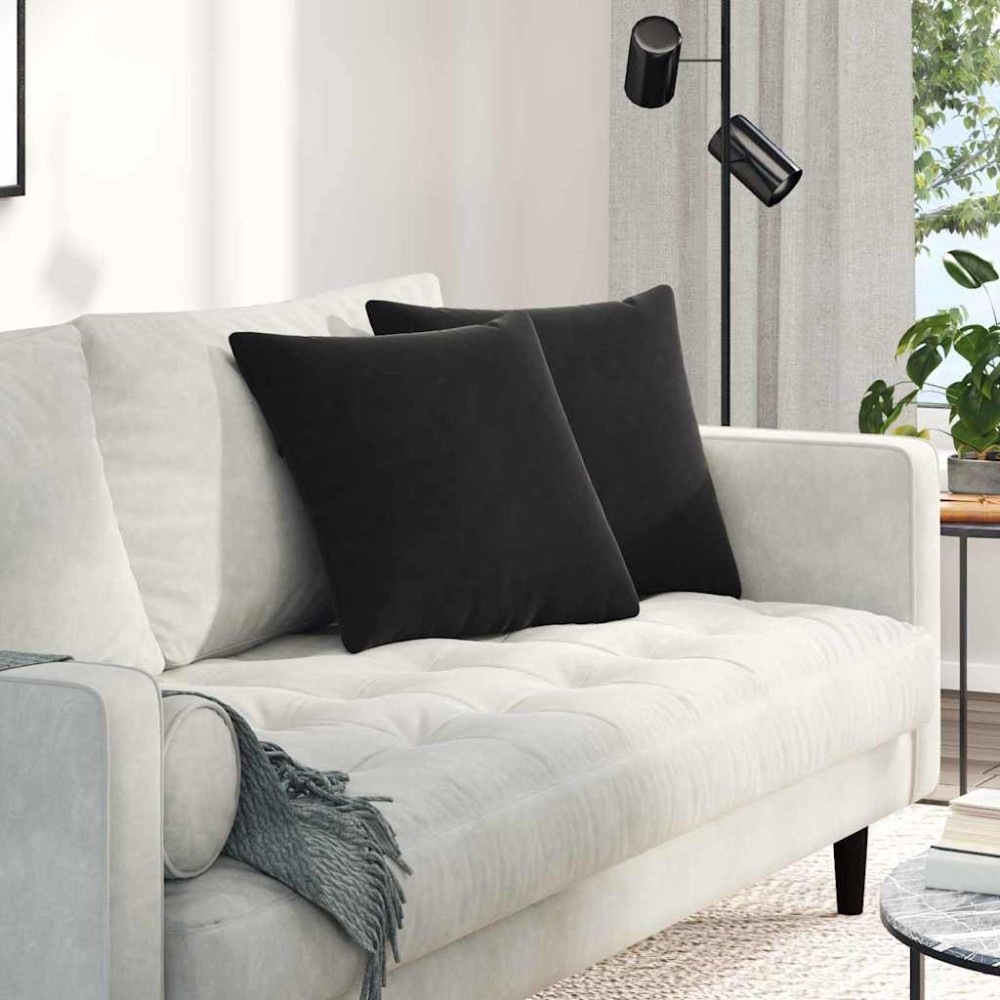 vidaXL Μαξιλάρι Καναπέ 2 pcs Μαύρο 45x45cm Υφασμάτινο Κορντουρά