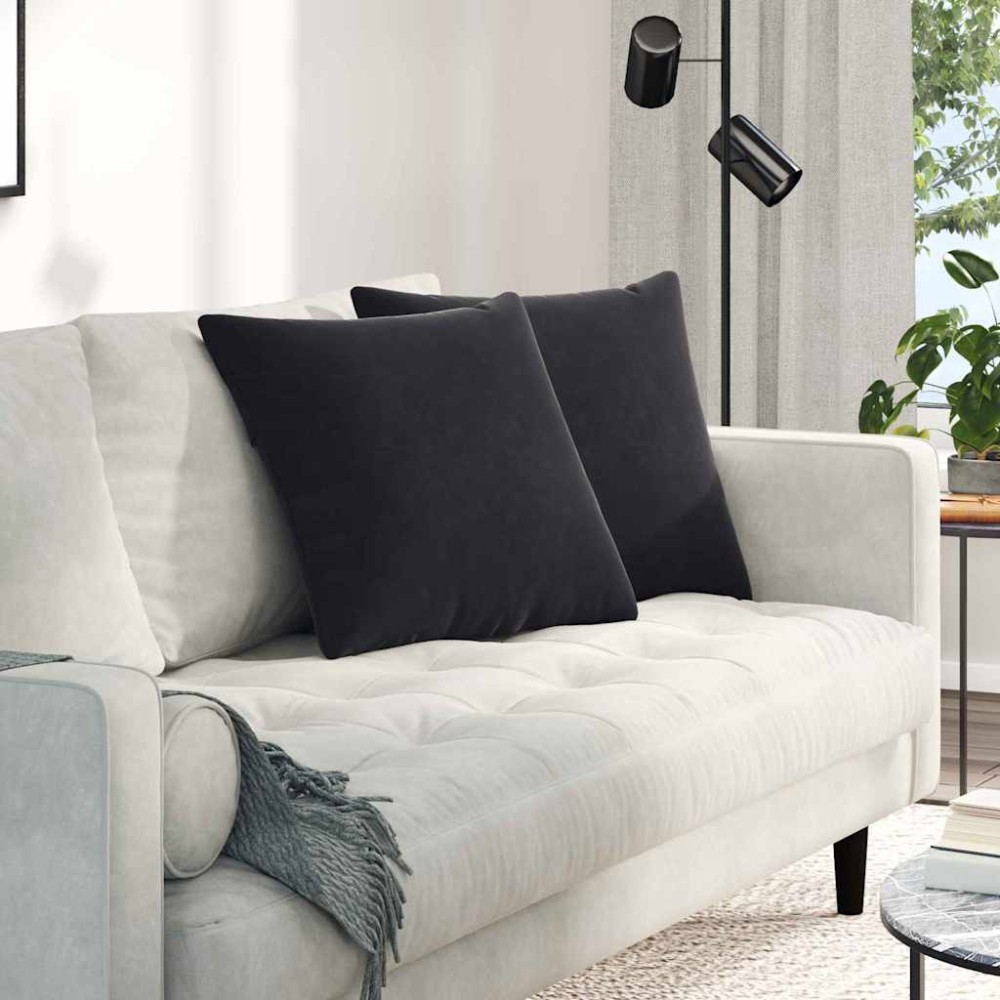 vidaXL Μαξιλάρι Καναπέ 2 pcs Μαύρο 50x50cm Υφασμάτινο Κορντουρά