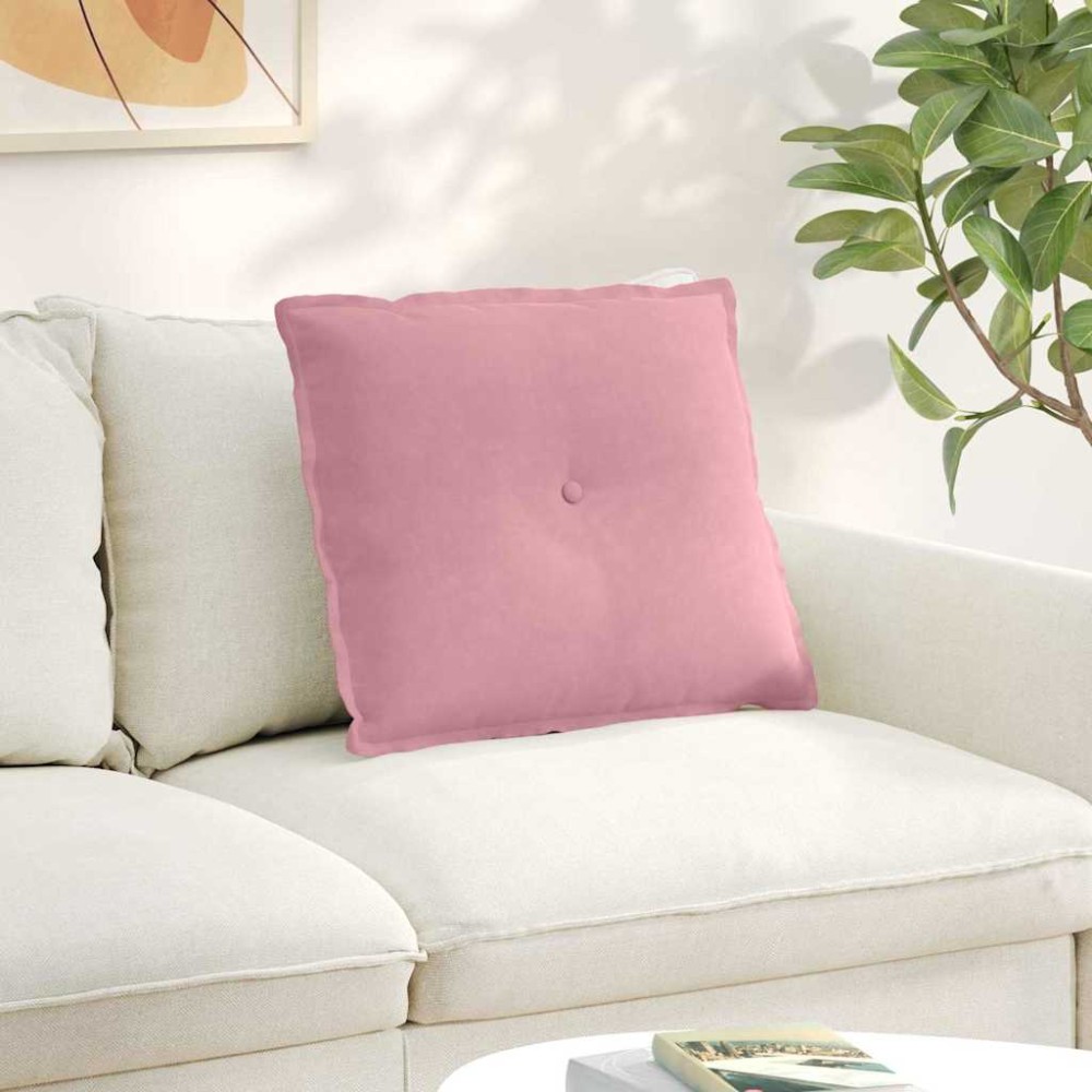 vidaXL Μαξιλάρι Πλάτης Ροζ 60 x 50 cm Υφασμάτινο Κορντουρά