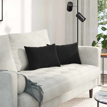 vidaXL Μαξιλάρι Καναπέ 2 pcs Μαύρο 50x30cm Υφασμάτινο Κορντουρά