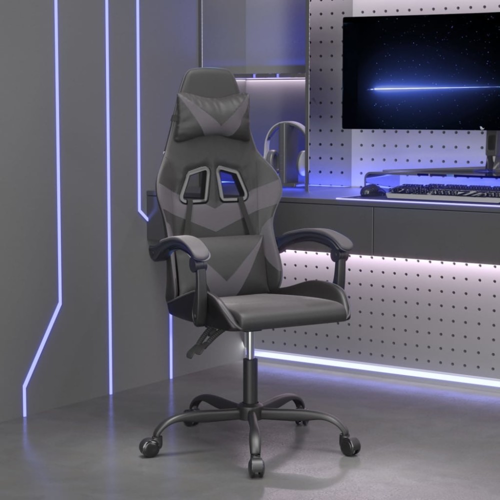 vidaXL Καρέκλα Gaming Περιστρεφόμενη Μαύρη/Γκρι από Συνθετικό Δέρμα 57,5x59,5x(121-131)cm 1 τεμ. vidaXL Καρέκλα Gaming Περιστρεφόμενη Μαύρη/Γκρι από Συνθετικό Δέρμα 57,5x59,5x(121-131)cm 1 τεμ.