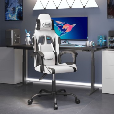 vidaXL Καρέκλα Gaming Περιστρεφόμενη Λευκή/Μαύρη από Συνθετικό Δέρμα 57,5x59,5x(121-131)cm 1 τεμ.